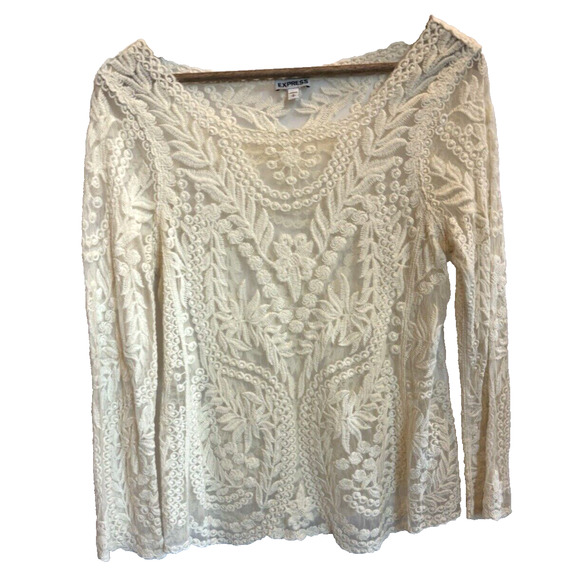 Express Tops - VTG Womens Lace Coquette Express Top Size S Embroidered Floral Dainty Feminine